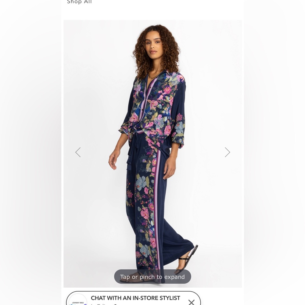 Set!  Top and Bottom!  Johnny  Was Valeria Silk Button Down and Pant Set